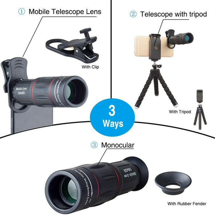 Универсальный телескоп на треноге Apexel APL-T18XBZJ5 с объективами Fisheye 198° + 15× Macro + 063× Wide