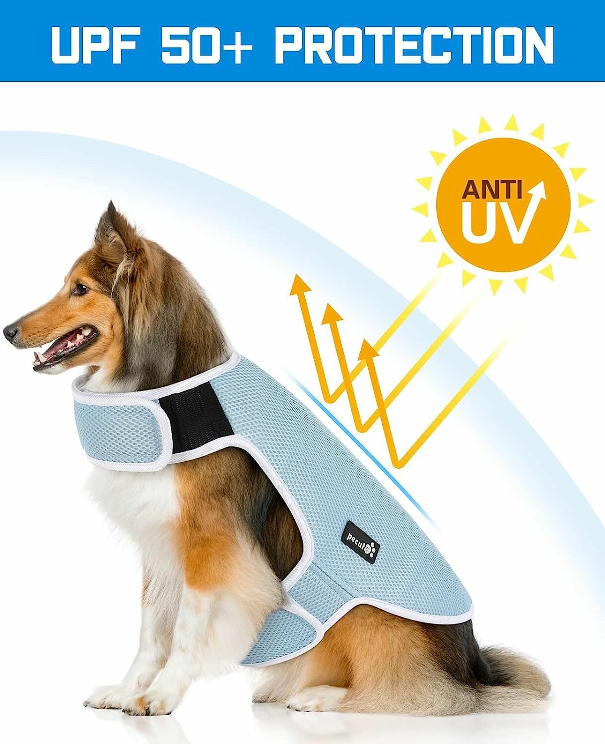 Охлаждающий жилет для собак Pecute защита от солнца 2XL 59 см голубой - фотография № 4