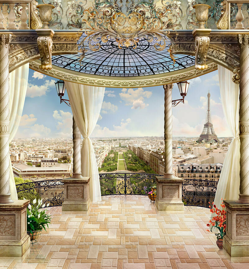 Моющиеся виниловые фотообои GrandPiK Удивительный вид на Париж с балкона 250х270 см