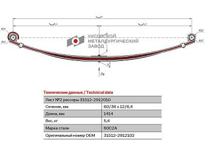 Лист задней рессоры №2 /УАЗ 2206, 3303, 3309/ (3-лист.)