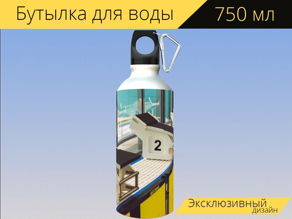 Бутылка фляга для воды "Водные виды спорта, плавание, плавать" 750 мл. с карабином и принтом