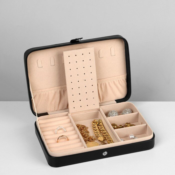 фото Органайзер для украшений «Шкатулка портативная», 8 полос, 4 места, 14×21×4,5 см ,цвет чёрный