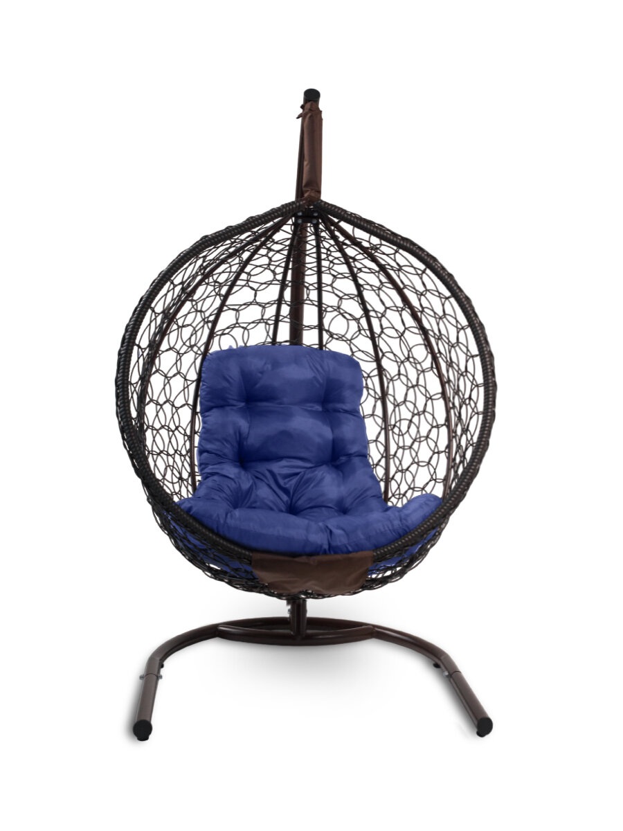 Подвесное кресло садовое Barberries Yova Bubble Folding, складной кокон из ротанга. Стойка венге, подушка трапеция синяя - фотография № 3