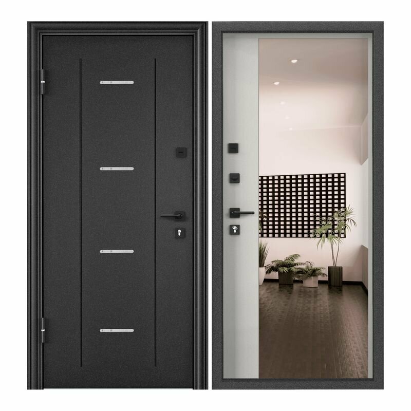 Дверь входная для квартиры Torex Flat M 950х2050 левый, тепло-шумоизоляция, антикоррозийная защита, замки 4го и 2го класса, зеркало, темно-серый/белый - фотография № 1