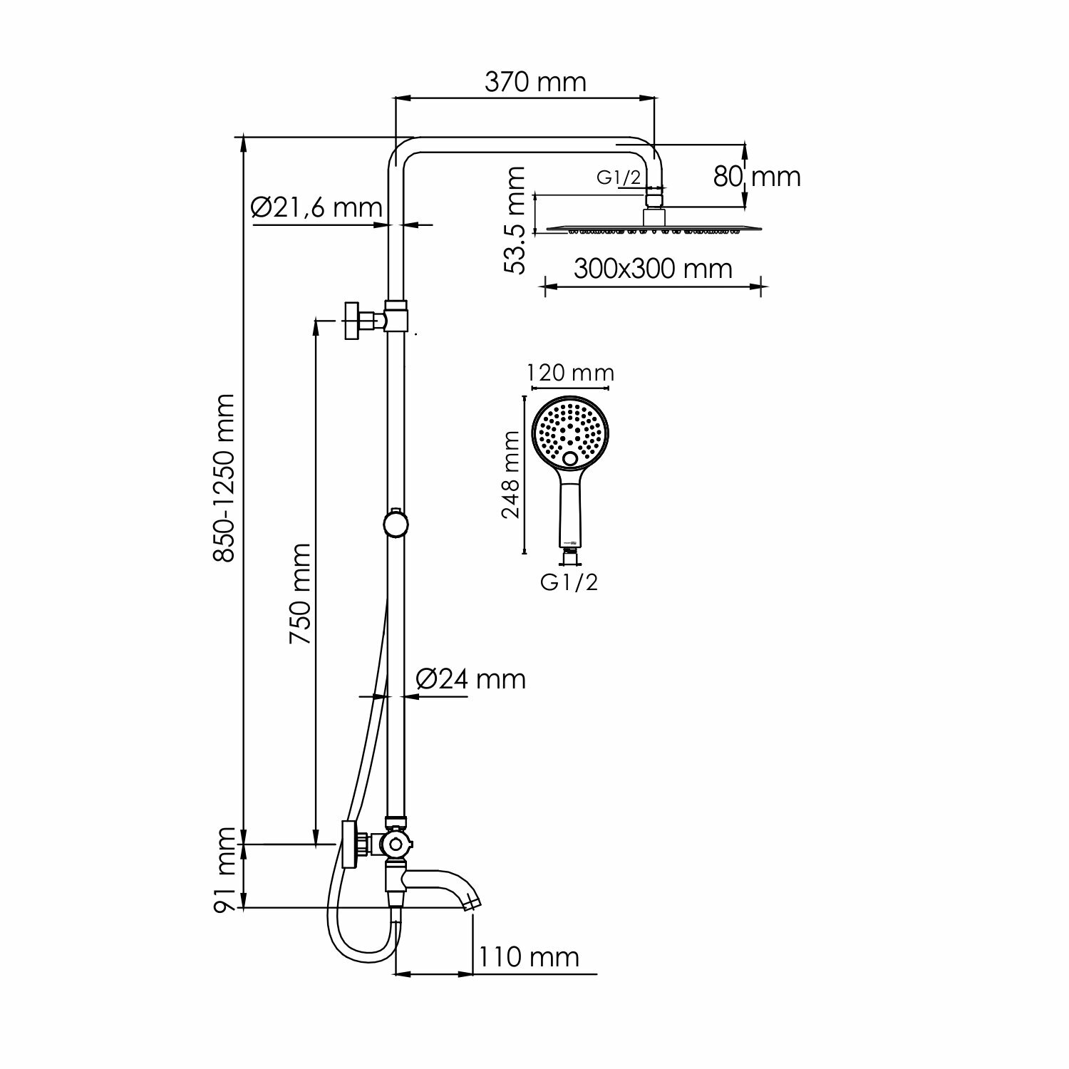 Душевая система для ванны WasserKRAFT (A188.261.207.PG Thermo) с термостатом, золото - фотография № 2