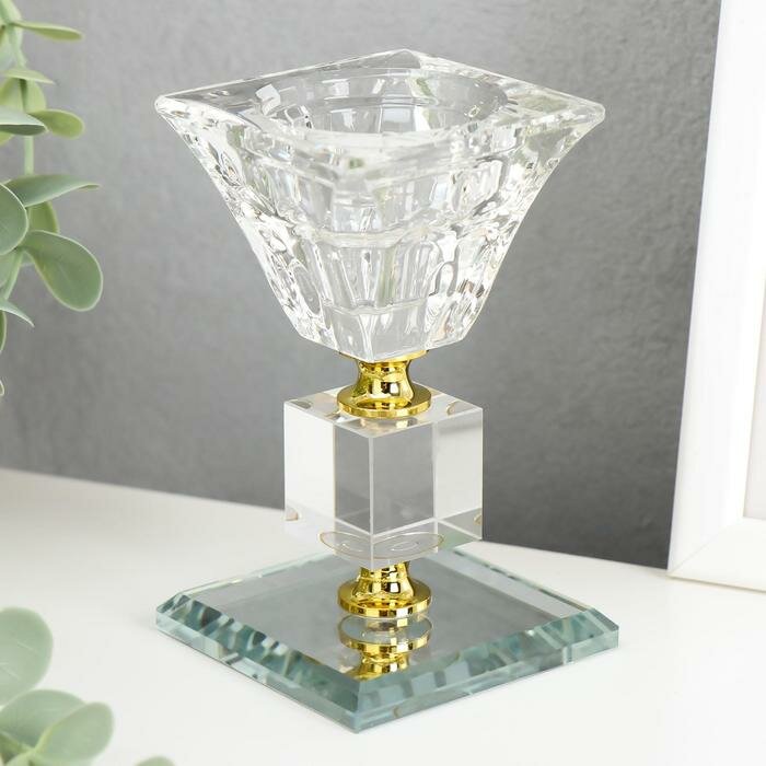 Подсвечник стекло на 1 свечу "Кристалл куб" 11,5х6,5х6,5 см - фотография № 1