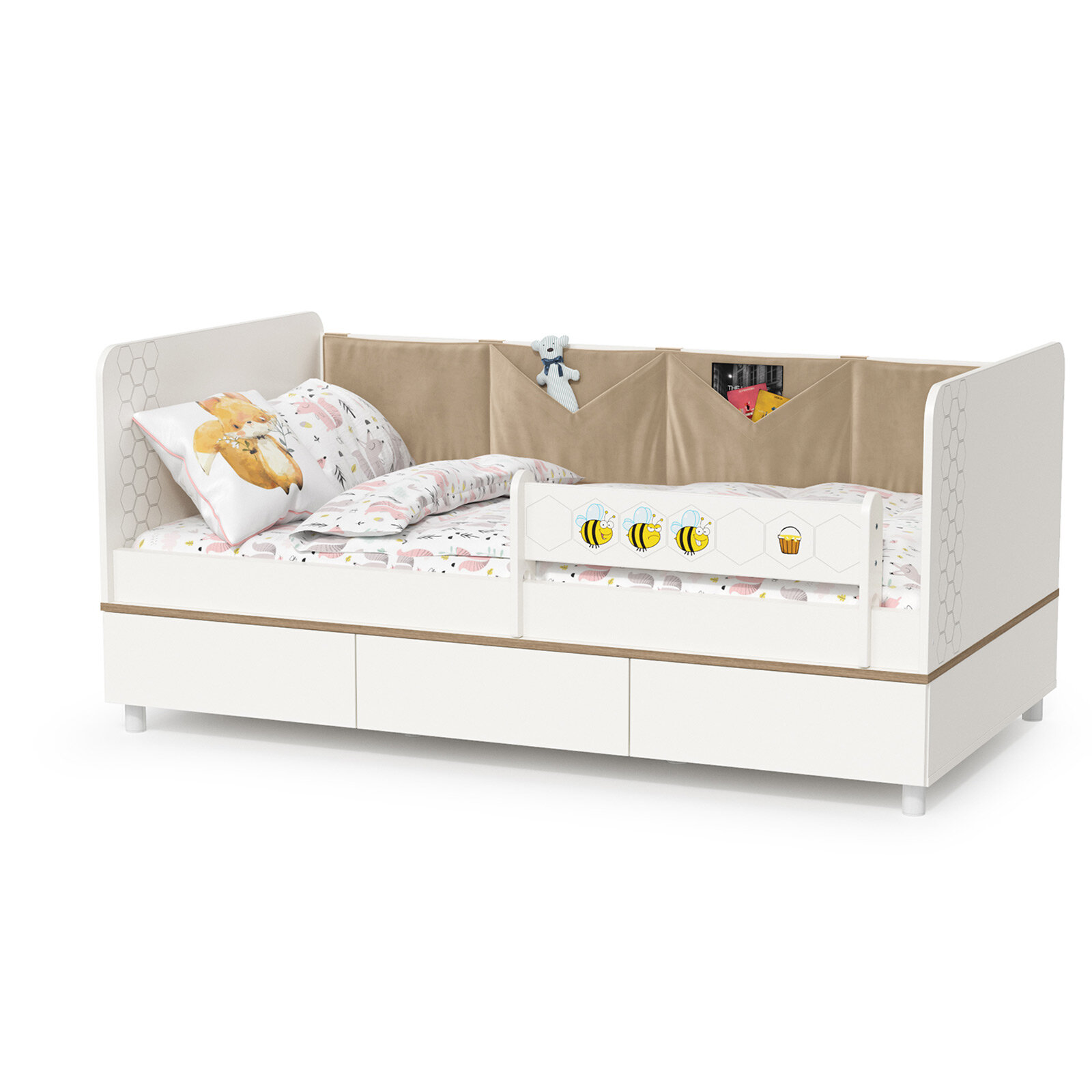 Детская кровать с ящиками Эйп 11.40, цвет белый/дуб белый, ШхГхВ 164,2х89,7х75 см, спальное место 800х1600 мм, без матраса