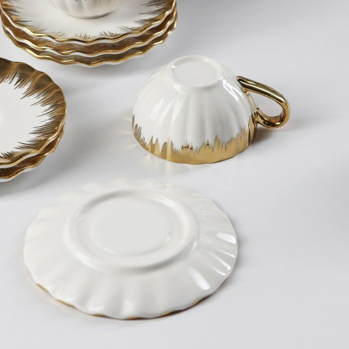 Сервиз керамический чайный «Снежная лавина», 12 предметов: 6 кружек 80 мл, 6 блюдец d=11,2 см, цвет белый - фотография № 3