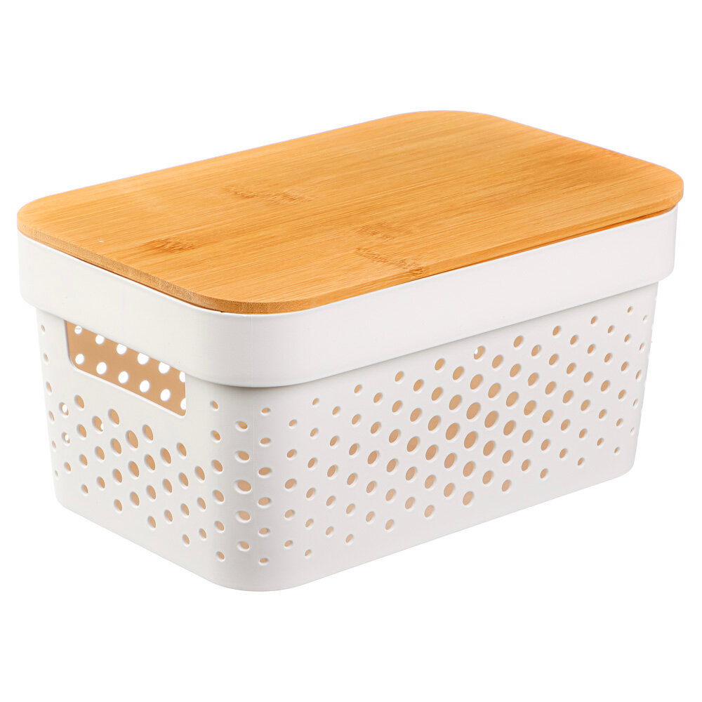 фото VETTA Корзина для хранения с бамбуковой крышкой "Идиллия", 26,5x18x12,5см, пластик/бамбук, 2 штуки