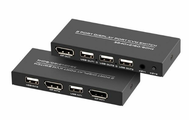 DP KVM USB 2-1 коммутатор КВМ 4к свитчер Displayport 2 ПК на 1 монитор+клав.+мышь 3840*2160 60Hz