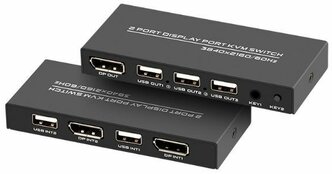 DP KVM USB 2-1 коммутатор КВМ 4к свитчер Displayport, 2 ПК на 1 монитор+клав.+мышь 3840*2160 60Hz