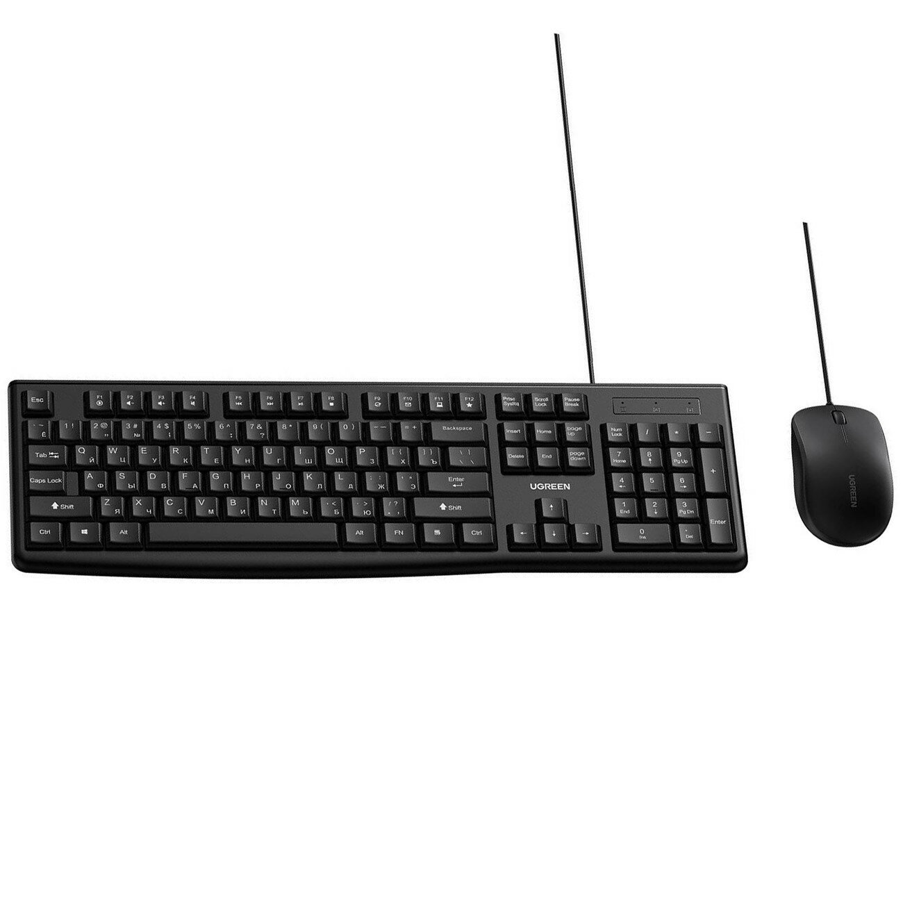 Комплект проводная клавиатура и проводная мышка UGREEN MK003 (15217) Keyboard and mouse set с кабелем USB. Цвет: черный