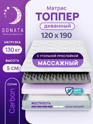 Топпер матрас 120х190 см SONATA, ортопедический, беспружинный, односпальный, тонкий матрац для дивана, кровати, высота 5 см с массажным эффектом