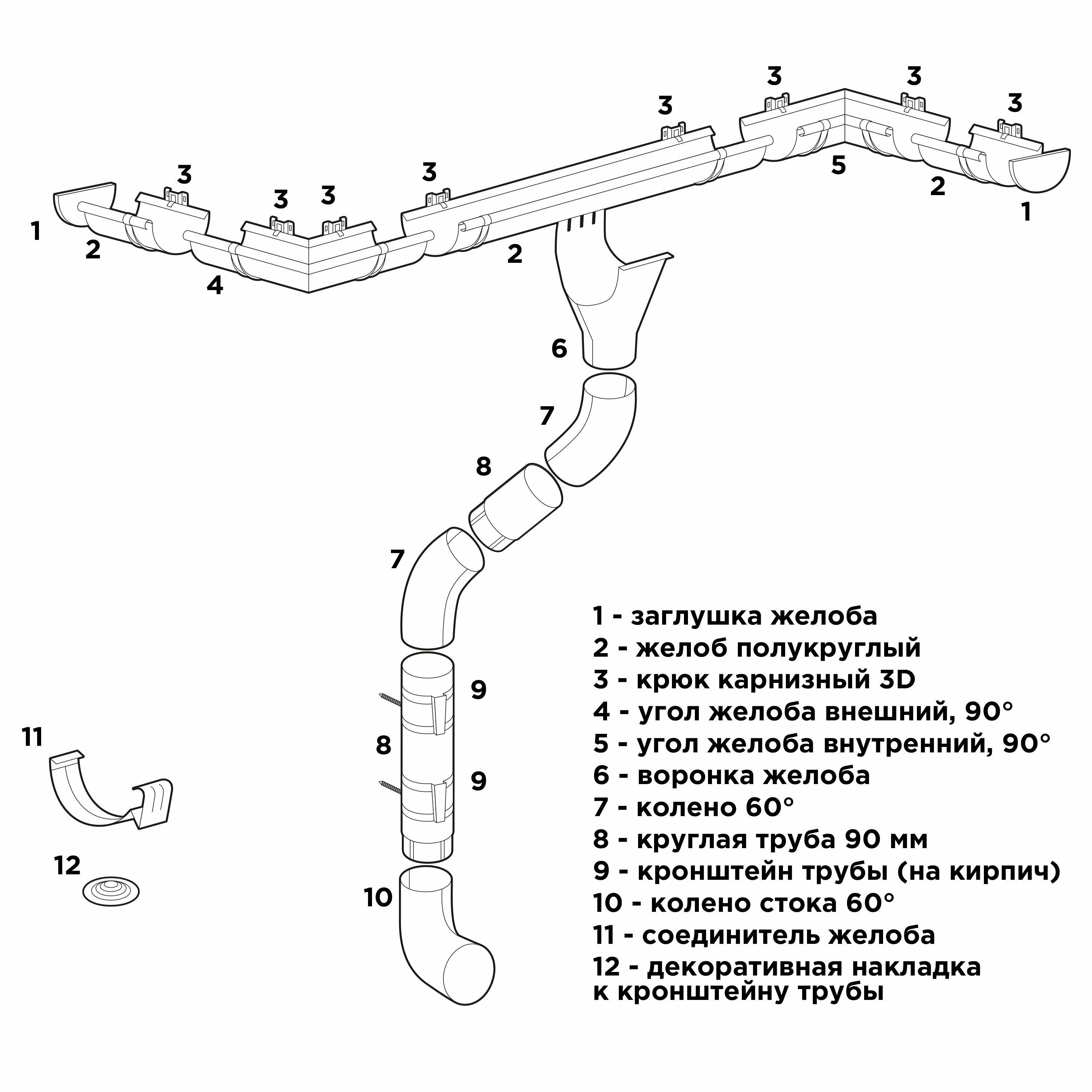 Водосточная система RAIN SYSTEM/ Комплект на 12 метров, цвет 8017 - фотография № 3