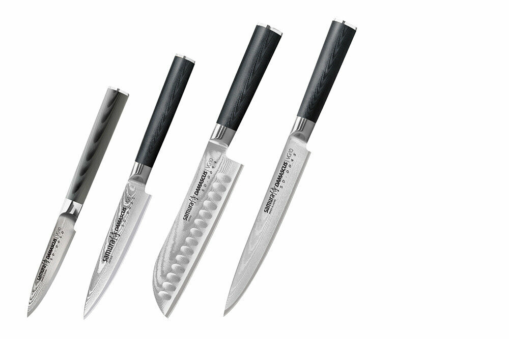 SD-0244,пукч набор из 4-х ножей, овощной, универсальный, сантоку, слайсер И подставки универсальной квадратной черной - фотография № 2