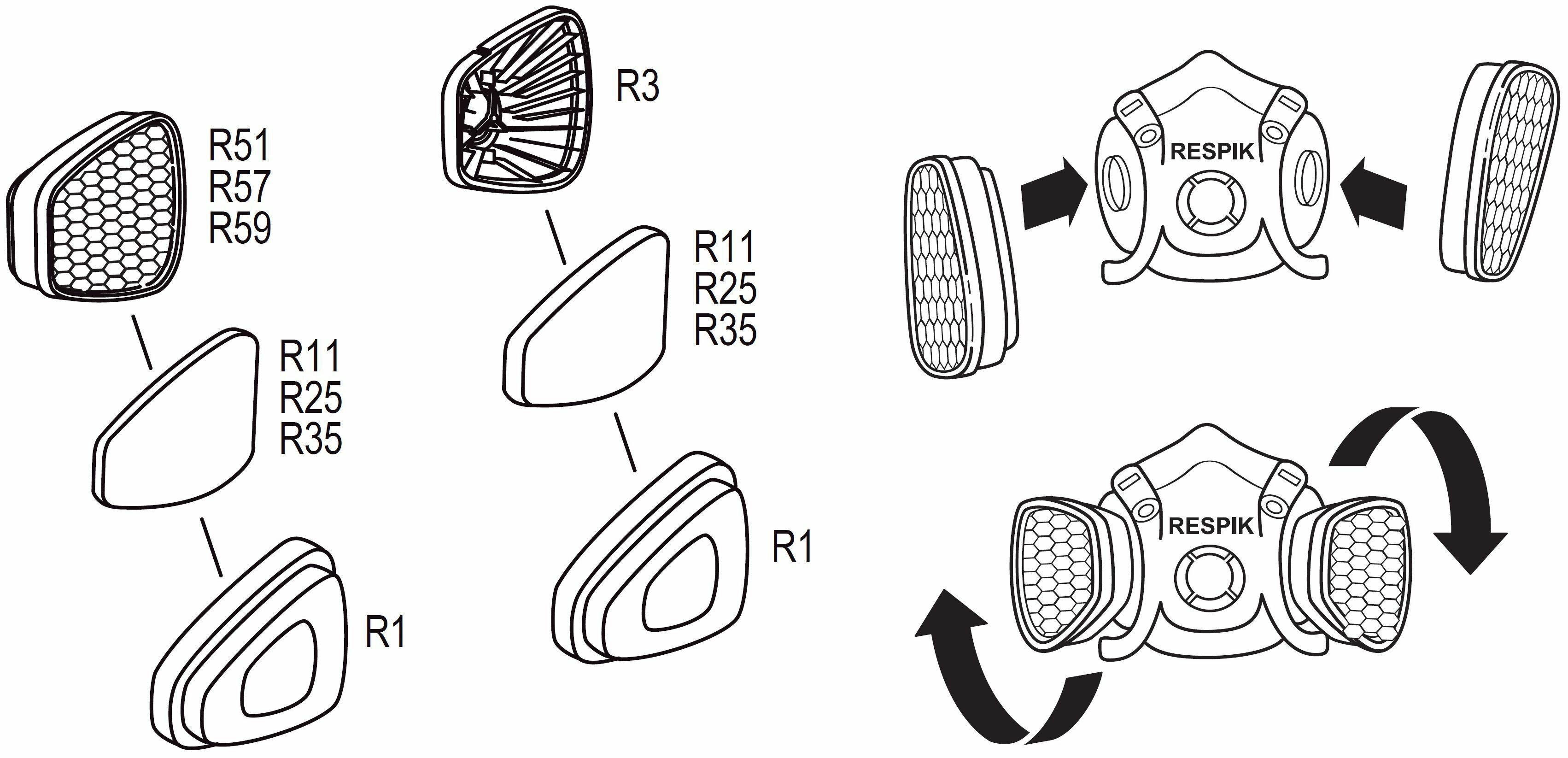 Комплект фильтров для защиты от пыли RESPIK R335 P3 R (R35 + R3 + R1) для масок / полумасок 3М , JETA SAFETY , руссиз , RESPIK - фотография № 3