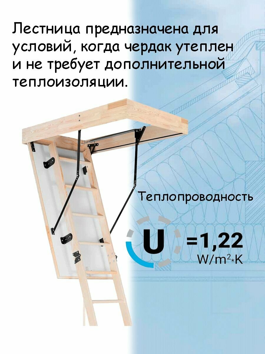 Лестница чердачная складная деревянная OMAN TERMO LONG 55х120х330 Оман - фотография № 2