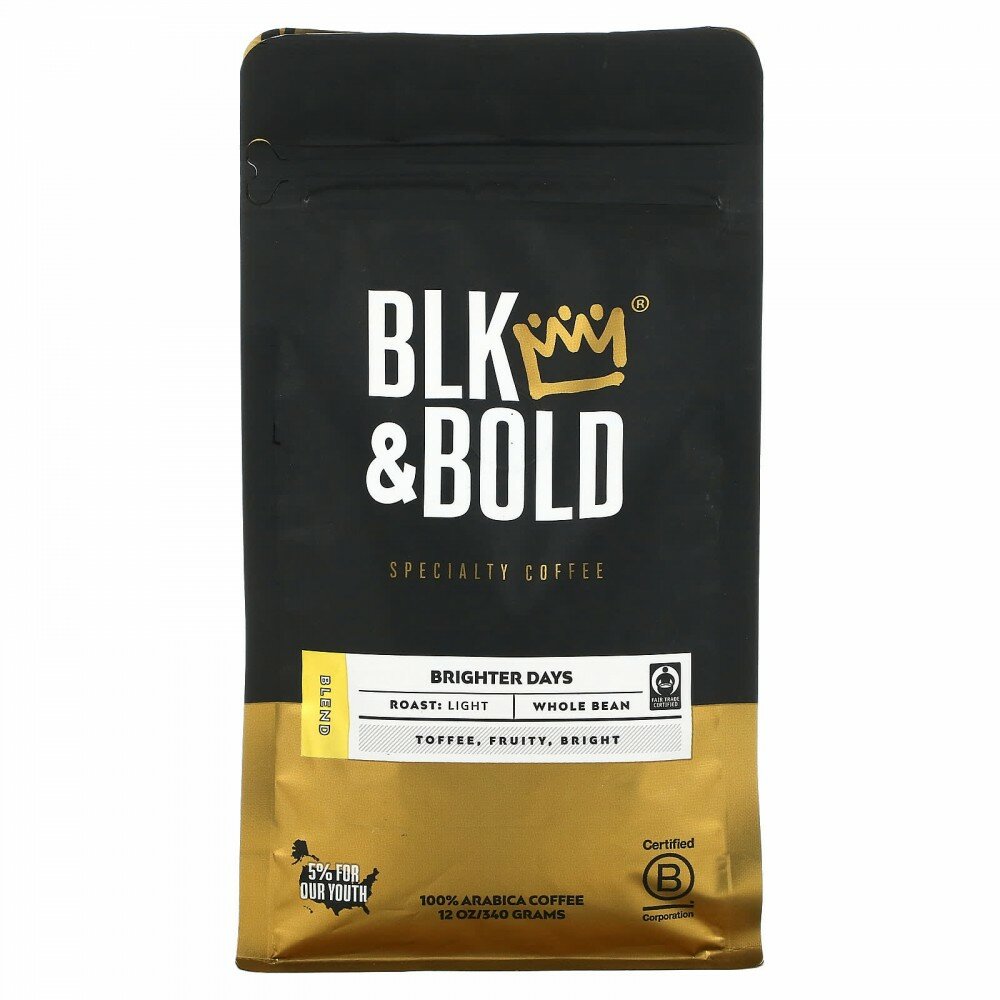 BLK & Bold, Specialty Coffee, Цельные зерна, Light, Brighter Days, 12 унций (340 г) - фотография № 1