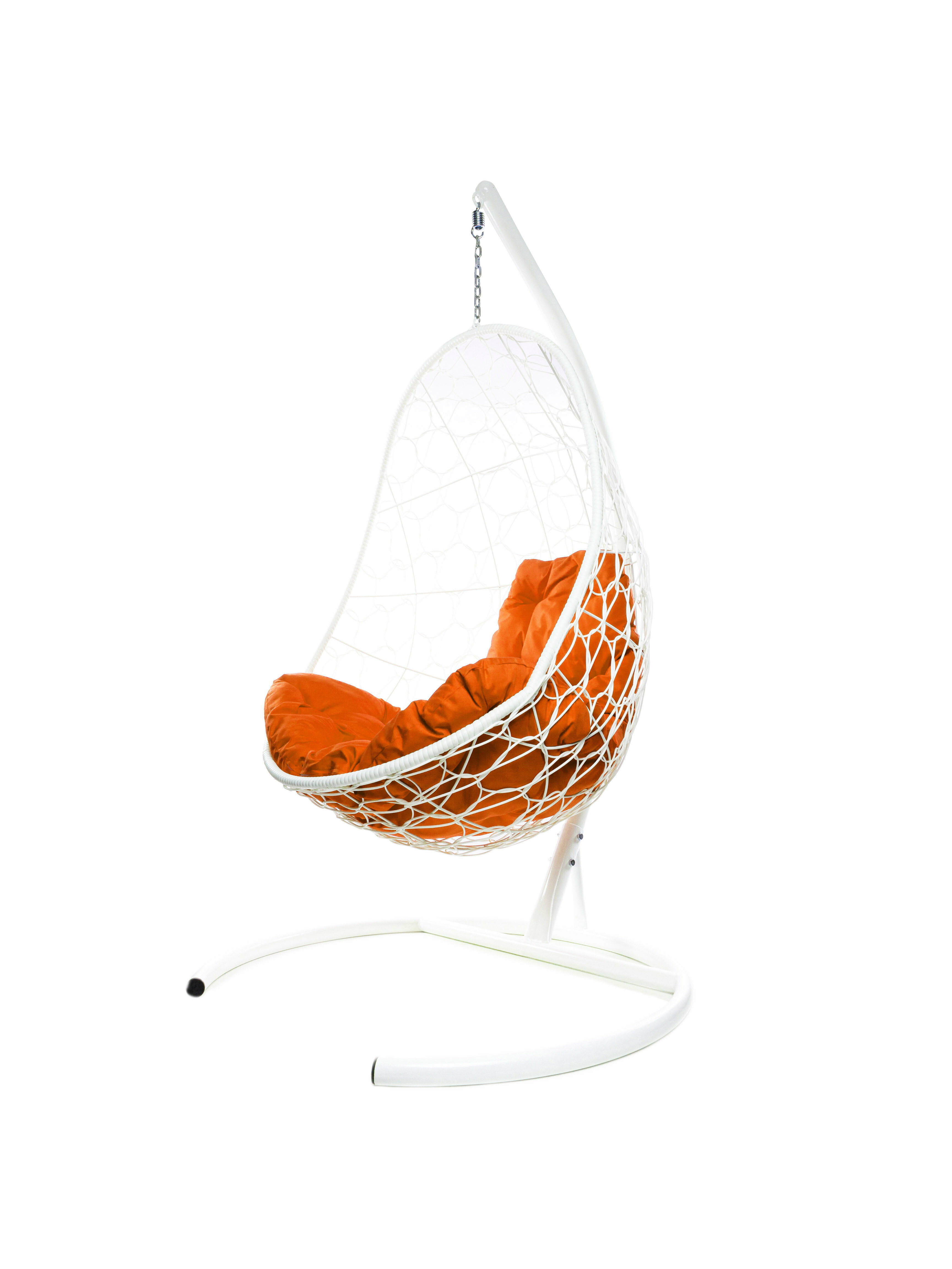 Подвесное кресло ротанг белое, оранжевая подушка - фотография № 3