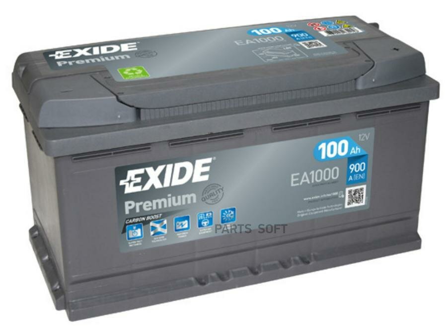 EXIDE EA1000 EXIDE PREMIUM_ ! 19.5/17.9  100Ah 900A 353/175/190 CARBON BOOST\