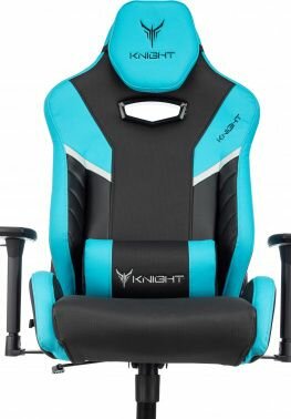 Игровое кресло Knight Thunder 5X черный/голубой эко.кожа крестов. металл - фотография № 9