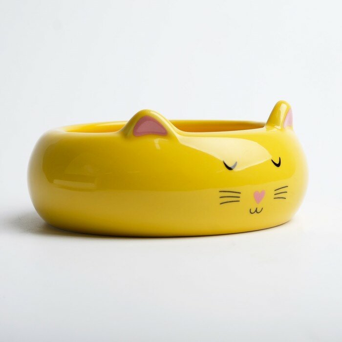 Миска керамическая "Кошка-лепёшка",200 мл, 13 x 5,5 cм, жёлтая - фотография № 3