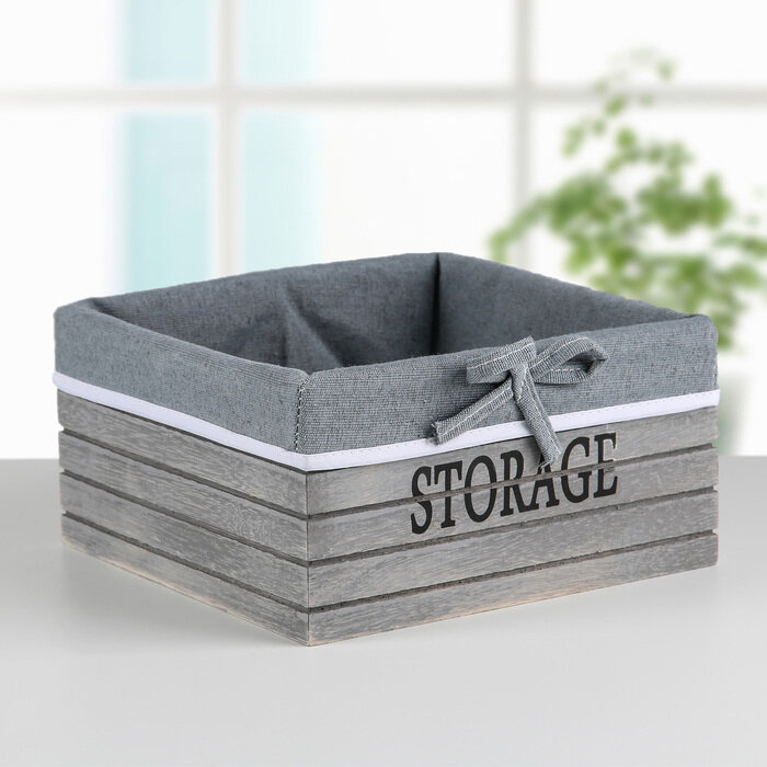 Корзина для хранения Доляна Storage, 19×19×10 см, средняя, дерево, цвет серый - фотография № 1