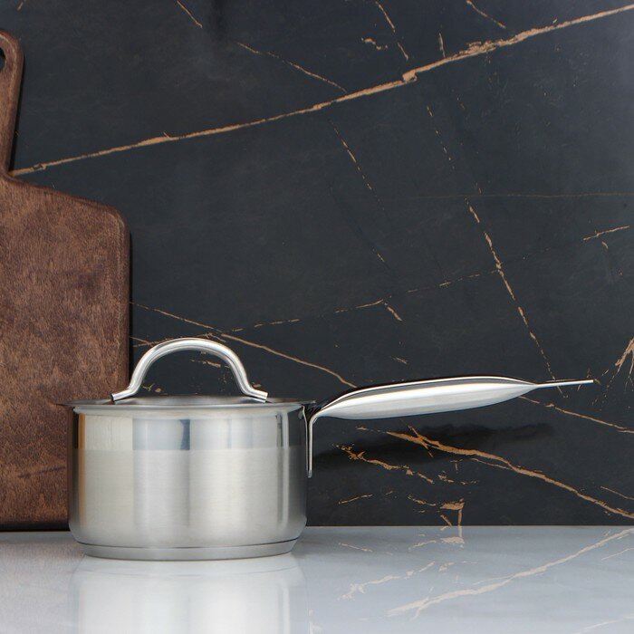 фото Сотейник, 1,3 л, d=14 см, h=8,5 см, металлическая крышка, тройное дно, индукция, цвет серебряный