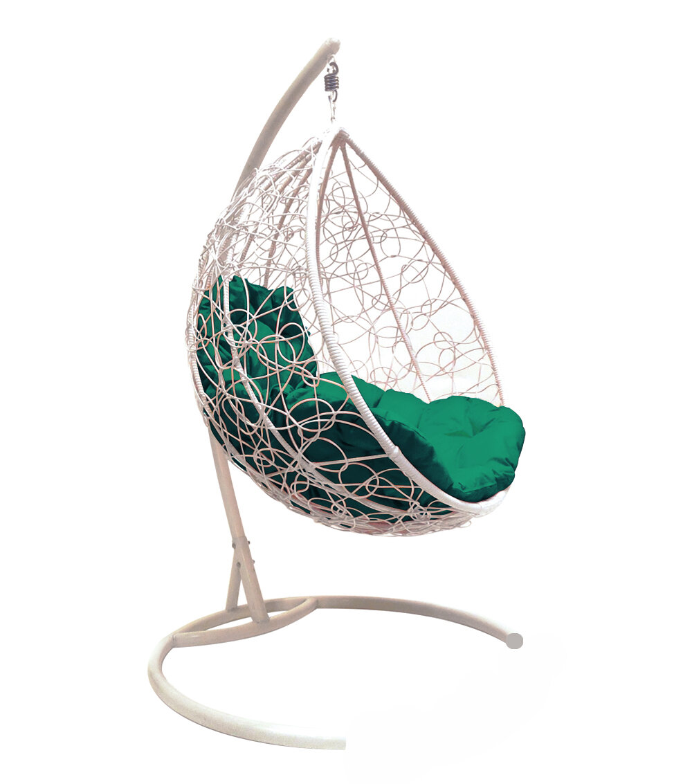 Подвесное кресло M-group капля с ротангом белое зелёная подушка