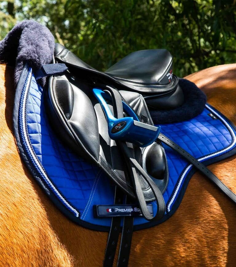 Вальтрап для лошади из мериносовой шерсти European Saddle Pad - GP/Jump Square (голубой) - фотография № 2