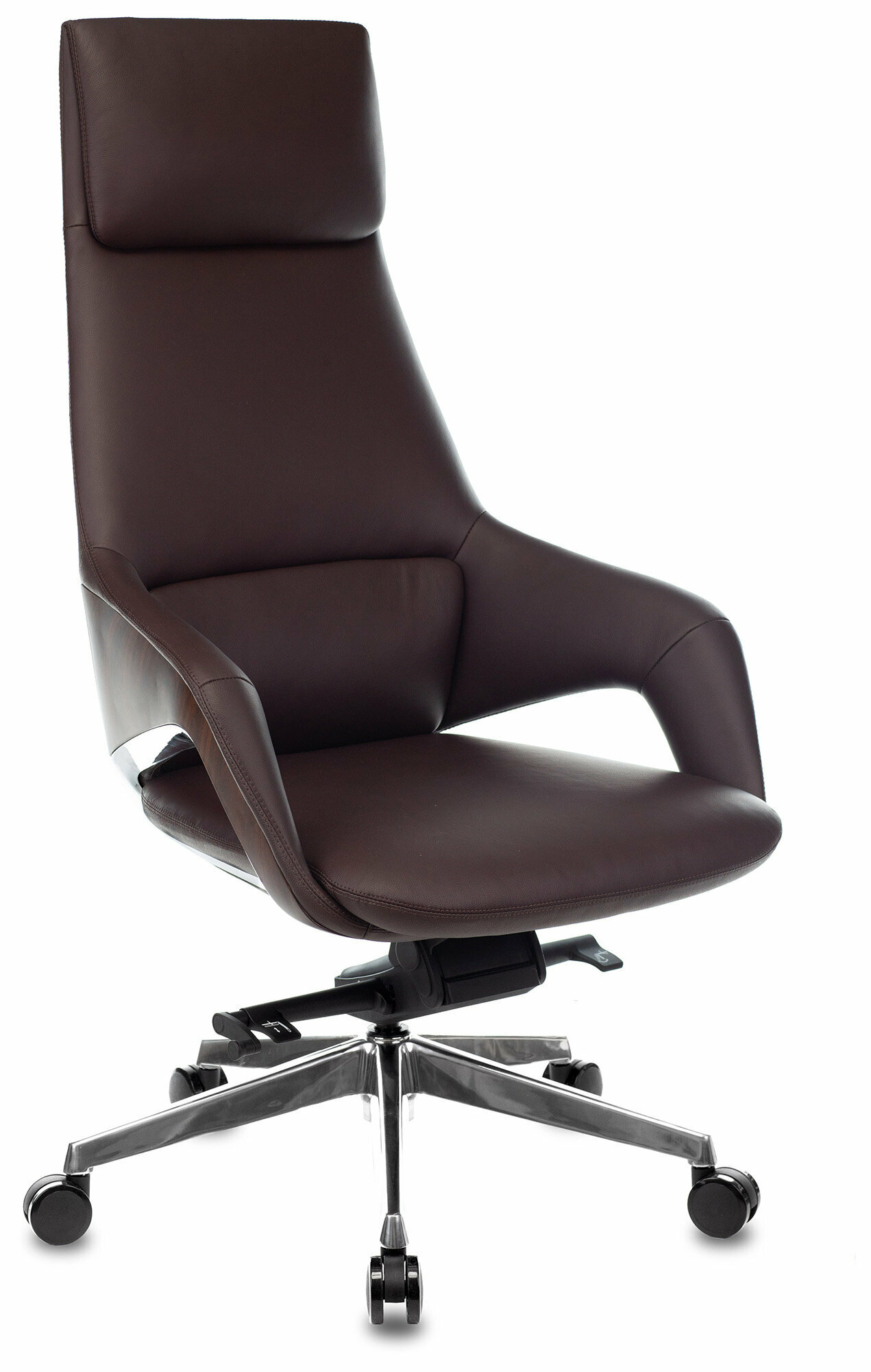 Кресло руководителя DAO-2 коричневый кожа с подголов. крестов. алюминий / Компьютерное кресло для директора, начальника, менеджера