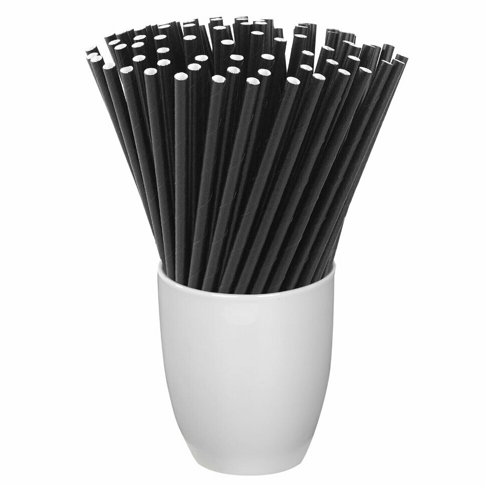 Трубочки для коктейлей бумажные, прямые, 6х205 мм, черные, комплект 50 штук, LAIMA, 608365, 608365 - фотография № 4