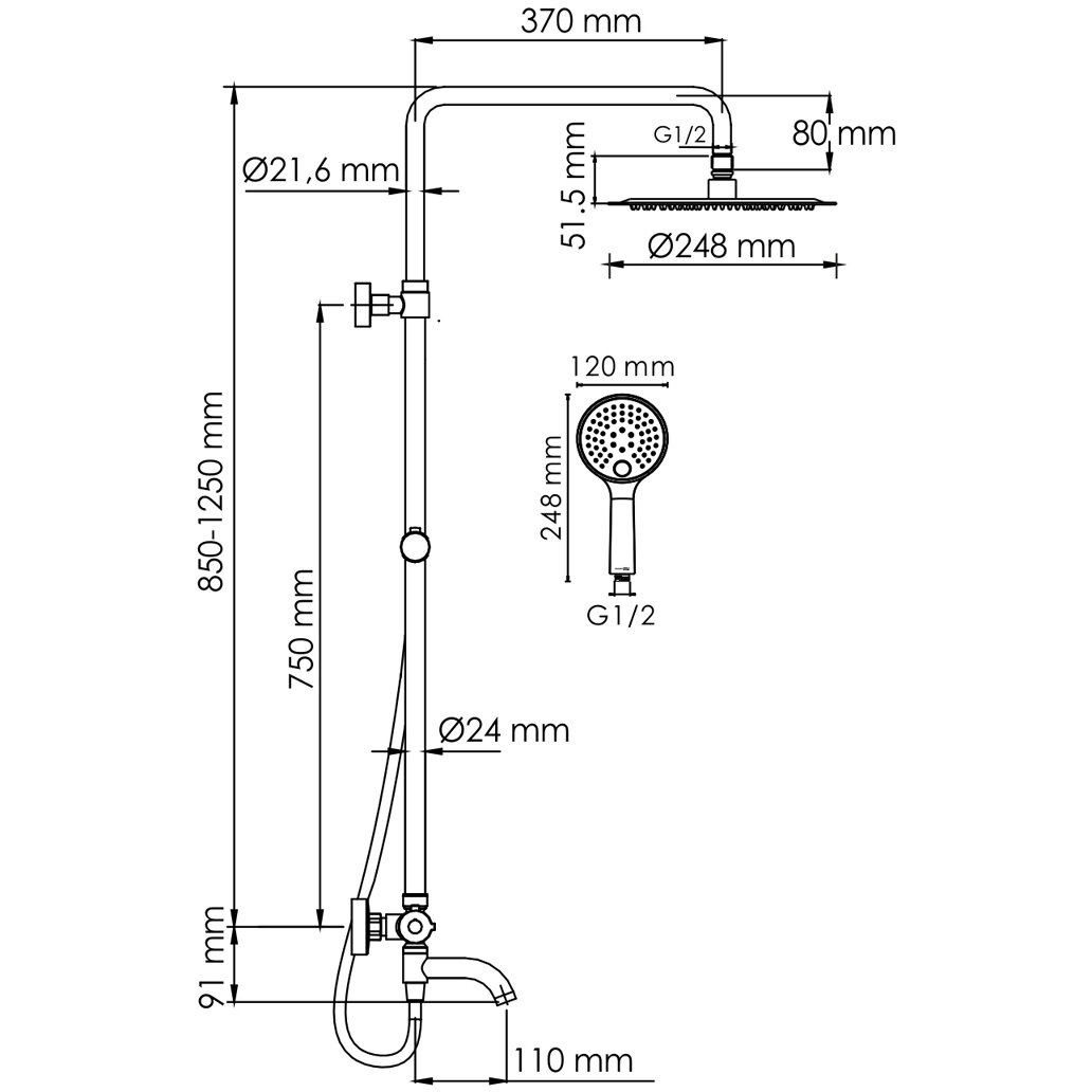 Душевой комплект с термостатическим смесителем Wasserkraft Sauer A188.208.207.PG Thermo глянцевое золото - фотография № 2