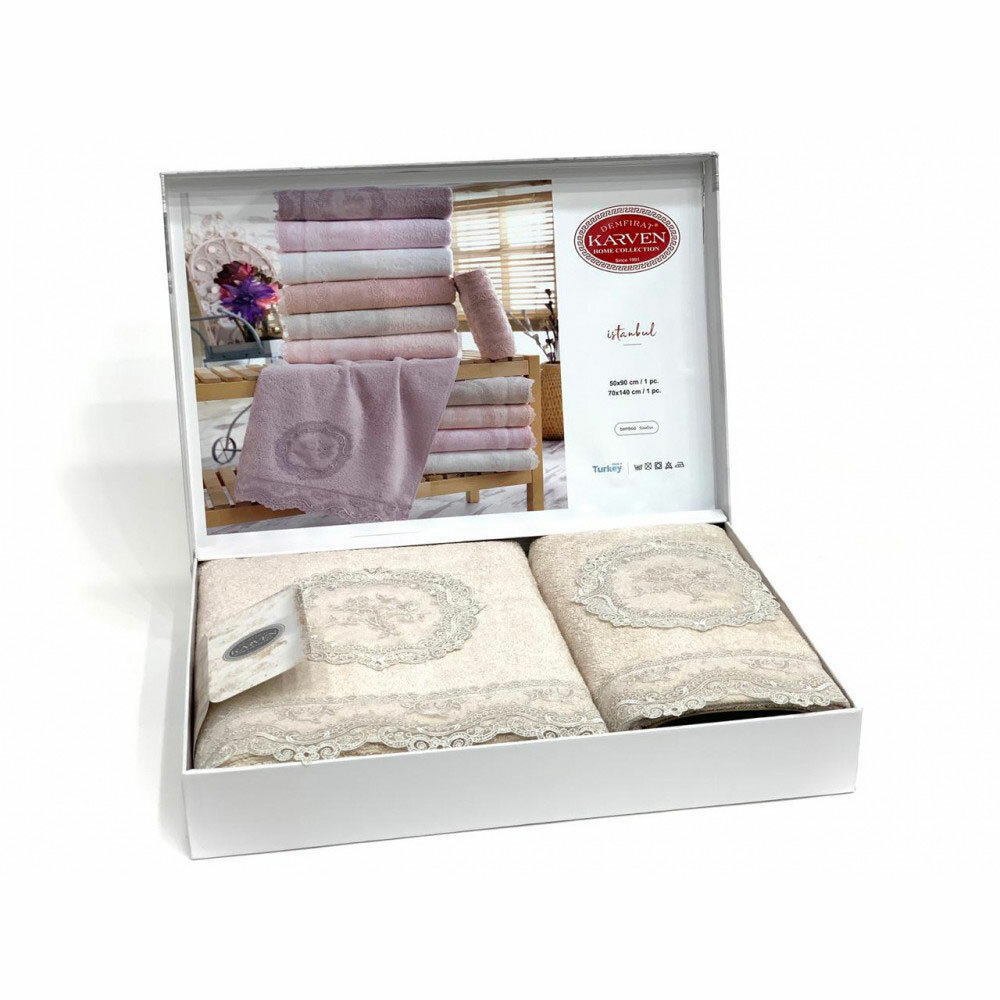 фото Комплект бамбуковых полотенец (50х90, 70х140) 1588 REINA бежевый Karven (бежевый), Комплект полотенец (50x90+70x140)