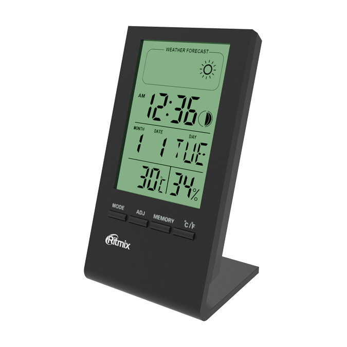 Метеостанция с термометром и гигрометром RITMIX CAT-040 BLACK часы/будильник/календарь батарейка LR1140-1шт(входит в комплект)