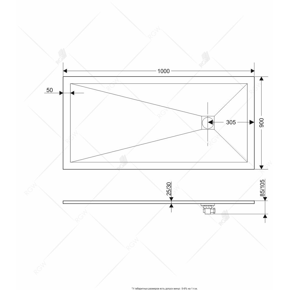 Душевой поддон RGW 90х100х2,5 см ST-0109W Белый, Прямоуг Ø90 Каменный (16152910-01) - фотография № 4