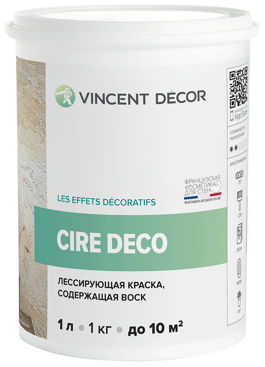 Краска матовая лессирующая Vincent Decor Cire Deco / Винсент Декор Сир Деко содержащая воск 1л