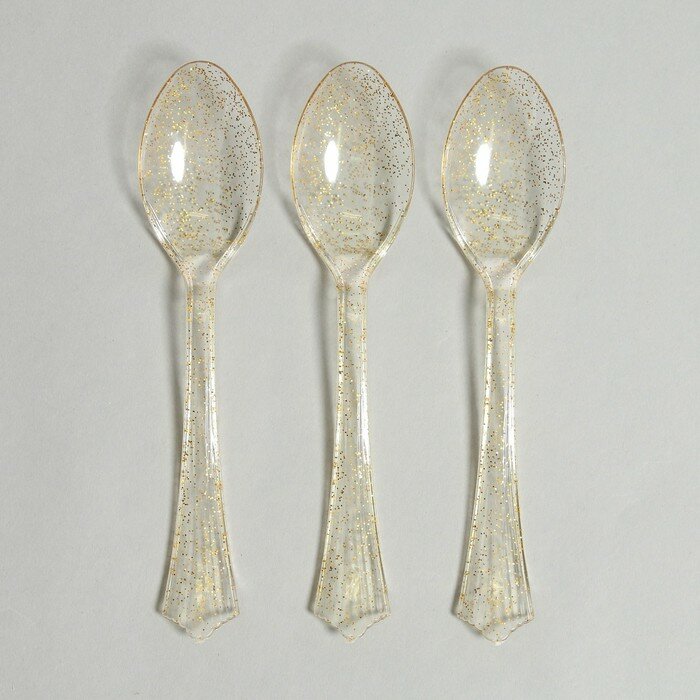 фото Ложки пластиковые «Блеск», в наборе 12 штук, цвет золото