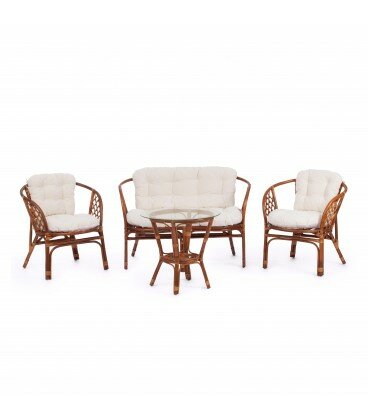 Комплект для отдыха BAHAMA (диван + 2 кресла + стол со стеклом ) /с подушками/, коричневый кокос - фотография № 1