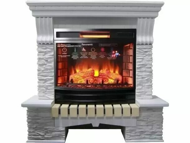 Электрический камин InterFlame Экстер сланец (белый с зп) с очагом Panoramic 25