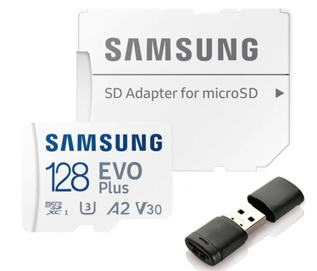 Карта памяти MicroSD 128GB Samsung Class 10 Evo Plus U1 (R/W 130 MB/s) + SD адаптер + Card Reader Usb