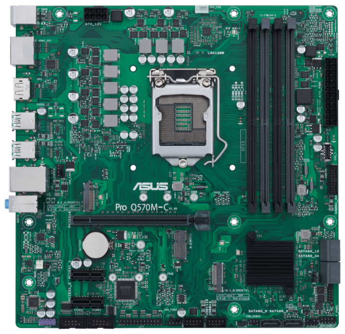 ASUS Материнская плата Socket1200 ASUS PRO Q570M-C/CSM (iQ570, 4xDDR4, M.2, SATA III, PCI-E, HDMI, 2xDP, 1Гбит LAN, USB3.2, mATX) (ret)