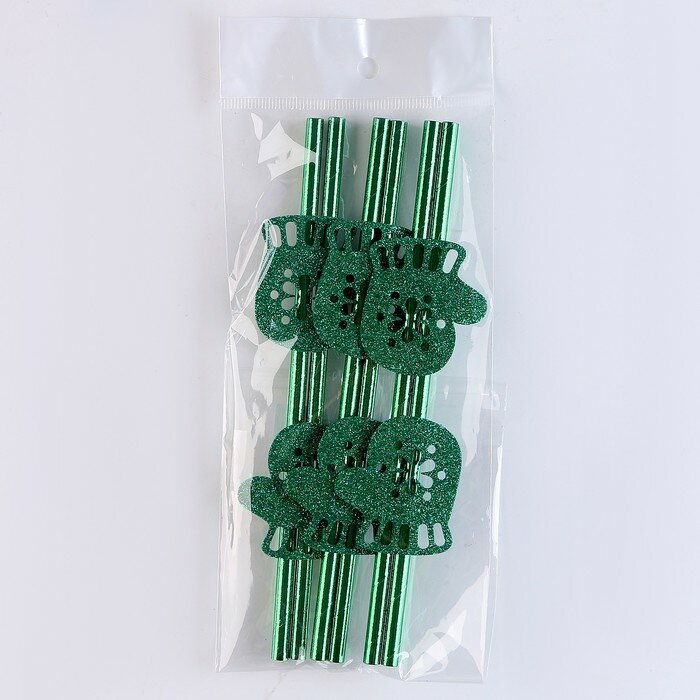 Трубочки для коктейля «Варежки», в наборе 6 шт., зелёные - фотография № 3