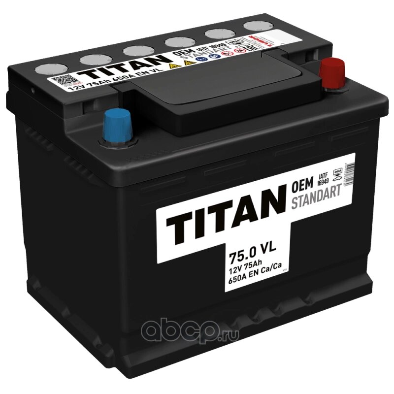 Аккумулятор TITAN Standart 75 А/ч Обратная 276x175x190 EN650 А 4607008882230