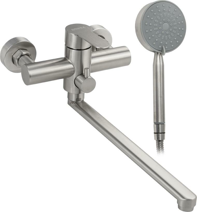 фото Смеситель для ванны BRIMIX 9329 Смеситель в ванную, длинный излив, шаровый, с дивертором на корпусе, из нержавеющей стали марки 304, цвет сатин .