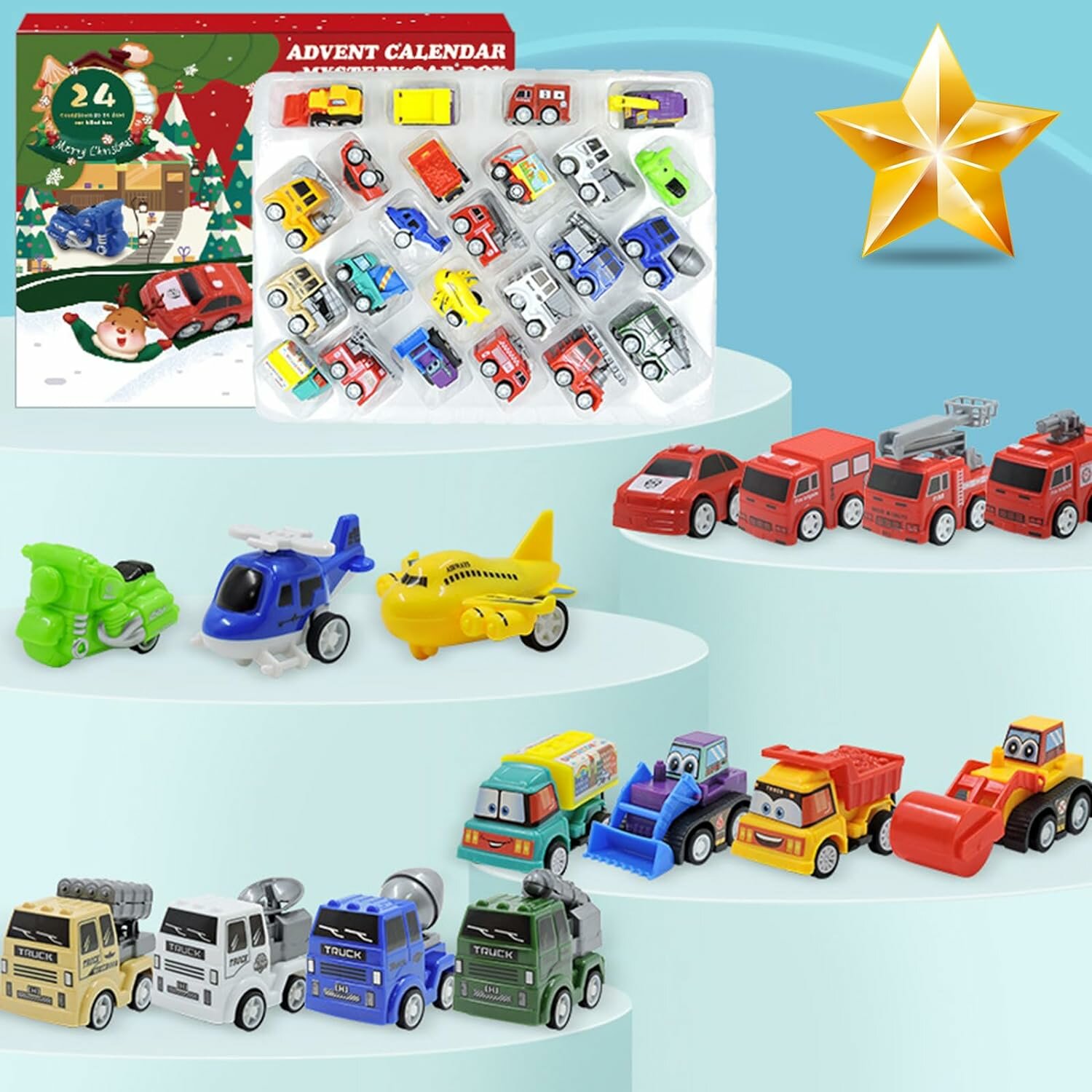 Фигурка Адвент календарь игрушек для мальчиков, 24 сюрприза "Транспорт"