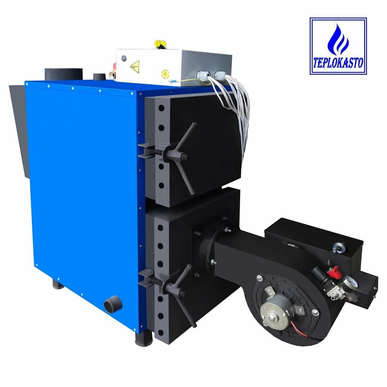 Комбинированный автоматический котел на отработке и на дровах теплокасто TKS-КУ 30 кВт 220/12V для помещения в 300 кв. м
