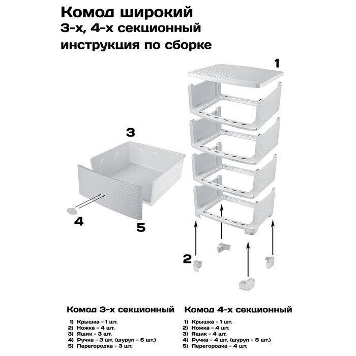 Комод 4-х секционный, цвет белый - фотография № 4