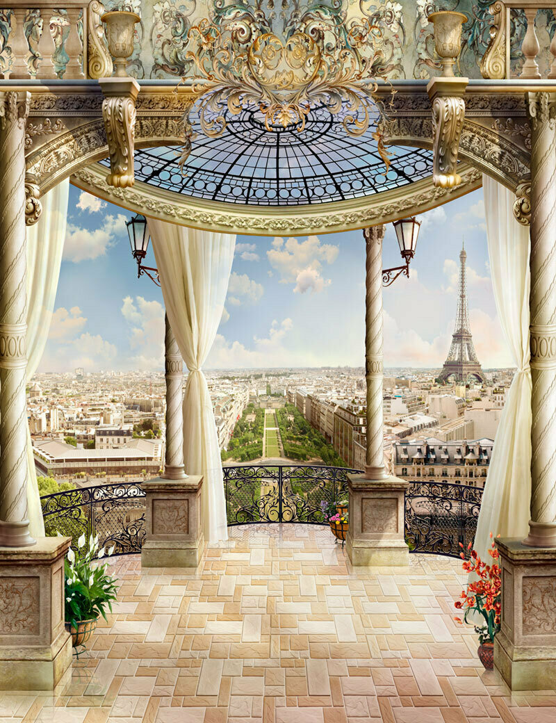 Моющиеся виниловые фотообои GrandPiK Удивительный вид на Париж с балкона 200х260 см