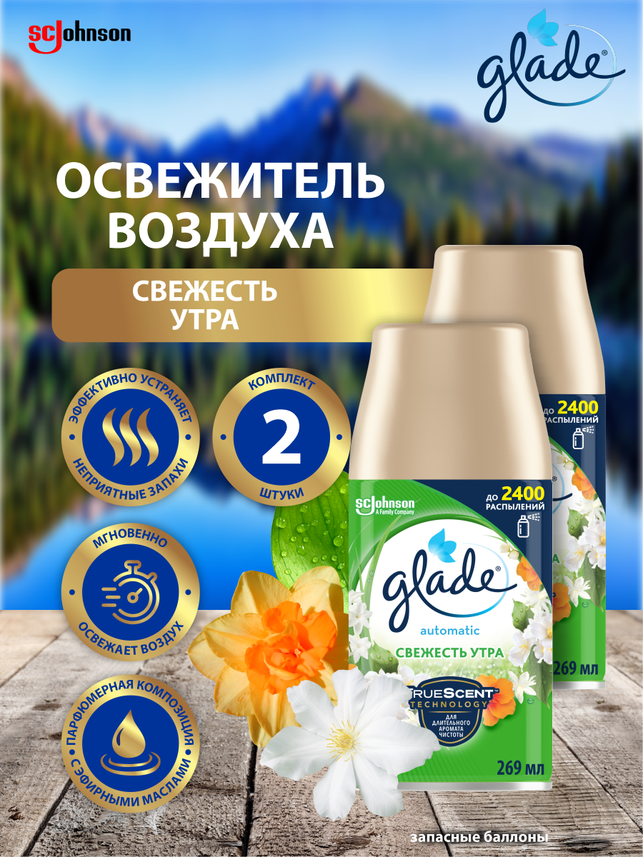 Освежитель воздуха GLADE AUTOMATIC Свежесть утра запасной баллон 269 мл. х 2 шт.